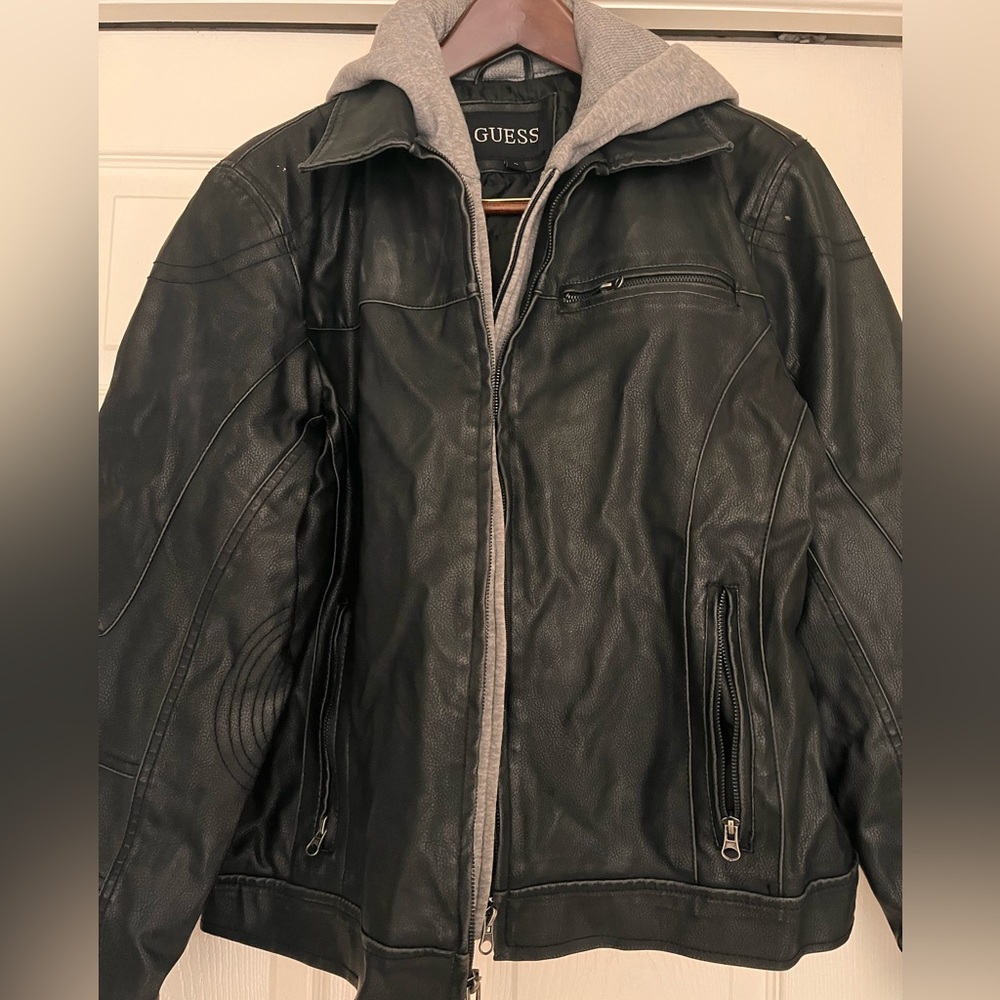 GUESS
Removable Hood Faux
Leather Jacket